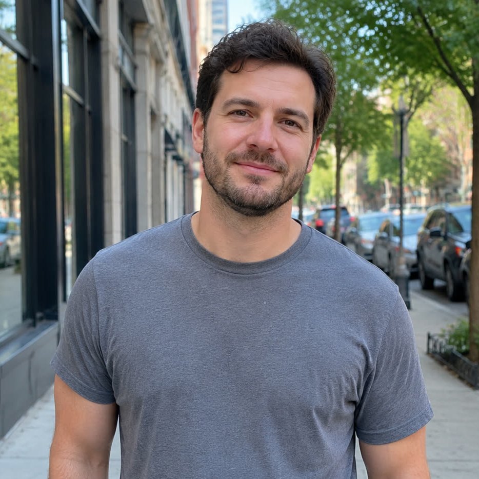 A street portrait cropped to a square profile photo — after